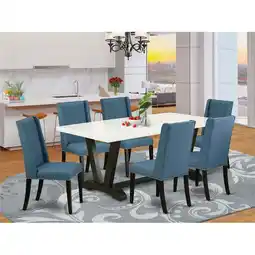 Walmart 7 Piece V-Style Amazing Kitchen Table Set - Mineral Blue, Linen White & Wire Brushed Black offer