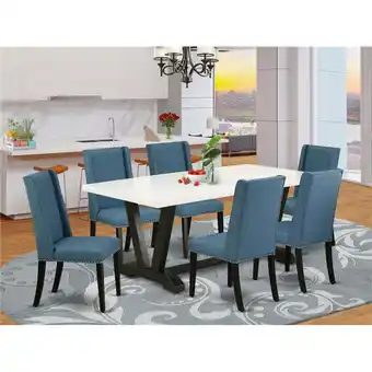 Walmart 7 Piece V-Style Amazing Kitchen Table Set - Mineral Blue, Linen White & Wire Brushed Black offer