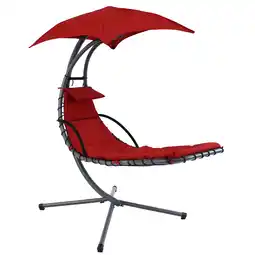 Walmart Sunnydaze Steel Outdoor Floating Chaise Lounge Chair with Stand and Canopy - Red offer