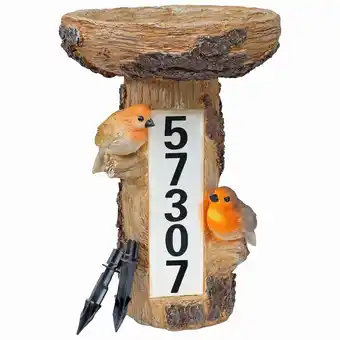 Walmart Sunnydaze Tree Stump Staked Polyresin Outdoor Bird Bath with Address Plate and Number Stickers offer