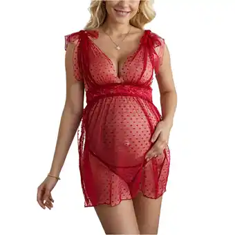 Walmart Miluxas Women's Maternity Pajama Clearance Polka Dots Deep V Neck Mesh Babydoll Nightgown Red XL(XL) offer