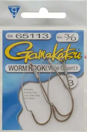 Walmart Gamakatsu Worm w/Wire Guard Bronze Size 3/0 3pk offer