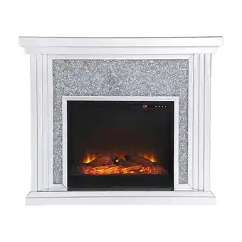 Walmart Elegant Decor 47.5 in. Crystal mirrored mantle with wood log insert fireplace offer