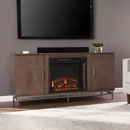 Walmart Dibbonly Electric Fireplace with Media Storage in Brown/Matte Silver offer