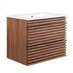 Walmart Render 24 Wall-Mount Bathroom Vanity Walnut White offer