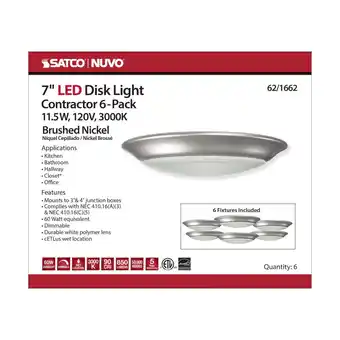 Walmart Nuvo Lighting 62/1660 Nuvo 7 Wide LED Flush Mount Bowl Ceiling Fixture Nickel (6 Fixtures) offer