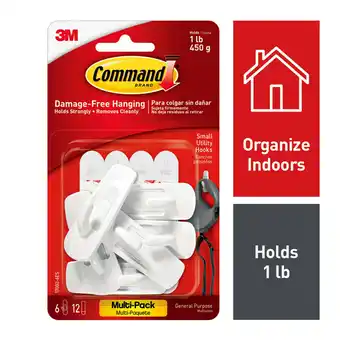 Walmart Command Hooks Value Pack, White, Small, 6 Hooks, 12 Strips/Pack offer