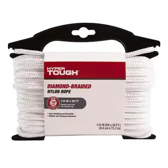 Walmart Hyper Tough Item ND850-HT, Nylon Blend Diamond Braid Rope, White, 1/4 x 50', 1 Each offer