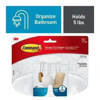 Walmart Command Bath Multi-Hook, 1 Wall Multi-hook, 2 Large Water Resistant Strips, Bathroom Organization offer