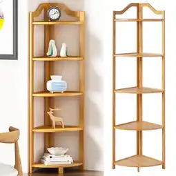 Walmart Qunbio 5-Tier Bamboo Corner Rack, Multipurpose Storage Shelf for Kitchen, Bathroom & Living Room offer