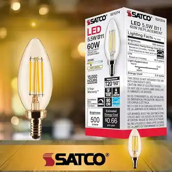 Walmart SATCO S21274 5.5W 120V LED Bulb E12 Candelabra Base 3000K 500L (1 Pack) offer