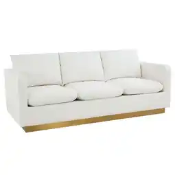 Walmart Nervo Modern Mid-Century Upholstered Leather Sofa with Gold Frame, White offer