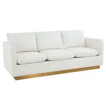 Walmart Nervo Modern Mid-Century Upholstered Leather Sofa with Gold Frame, White offer