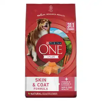 Walmart Purina ONE Plus Dry Dog Food Skin & Health Formula, High Protein Rich Natural Salmon, 31.1 lb Bag offer