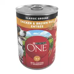 Walmart Purina ONE Smart Blend Wet Dog Food, High Protein Soft Chicken & Brown Rice, 13 oz Cans (12 Pack) offer