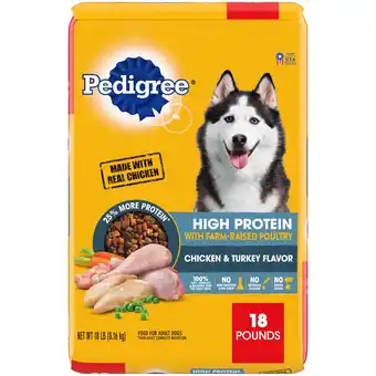 Walmart Pedigree High Protein Adult Dry Dog Food Chicken and Turkey Flavor Dog Kibble, 18 lb. Bag offer