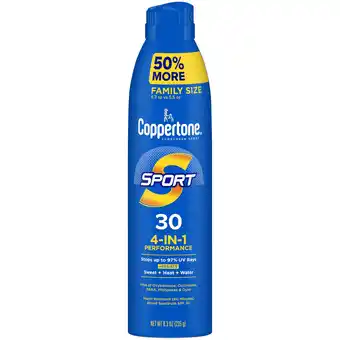 Walmart Coppertone Sport Sunscreen Spray, SPF 30 Spray Sunscreen, 8.3 Oz offer