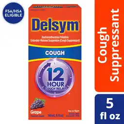 Walmart Delsym Adult 12 hour Cough Relief Medicine, Cough Suppressing Liquid, Grape Flavor, 5 fl oz offer