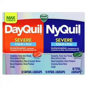 Walmart Vicks DayQuil and NyQuil Severe Cold and Flu Liquicaps, Cold and Flu Medicine for Adults, 48 Count offer