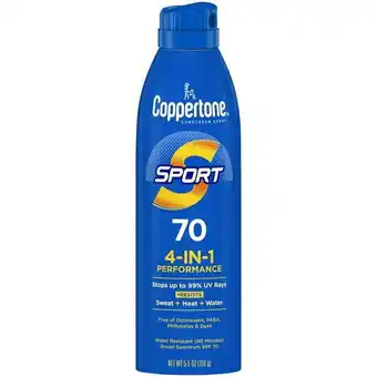 Walmart Coppertone Sport 4-IN-1 Performance Sunscreen Spray, Adult, SPF 70, 5.5 oz offer