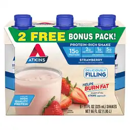 Walmart Atkins Protein Shake, Strawberry Flavor, Bonus Pack, 6 Count offer