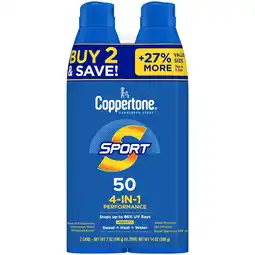 Walmart Coppertone Sport Sunscreen Spray SPF 50, Twin Pack (5.5 oz. Each) offer