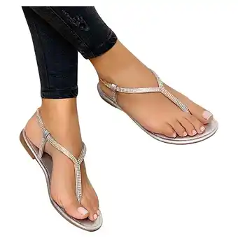 Walmart LoyisViDion Rhinestone Sandals Women'S Shoes Flat Beach Sandals and Slippers Women Silver 9.5-10(42) offer