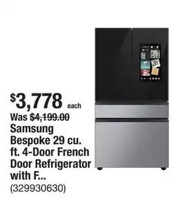 The Home Depot Samsung Bespoke 29 cu. ft. 4-Door French Door Refrigerator with Family Hub in Charcoal Glass Top offer