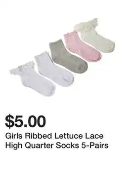 Five Below Girls Ribbed Lettuce Lace High Quarter Socks 5-Pairs offer