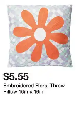 Five Below Embroidered Floral Throw Pillow 16in x 16in offer