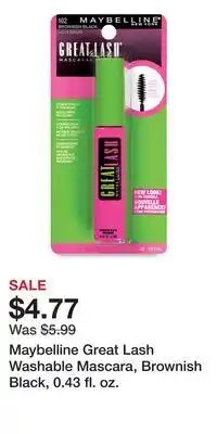 Big Lots Maybelline Great Lash Washable Mascara, Brownish Black, 0.43 fl. oz offer