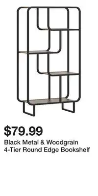 Big Lots Black Metal & Woodgrain 4-Tier Round Edge Bookshelf offer