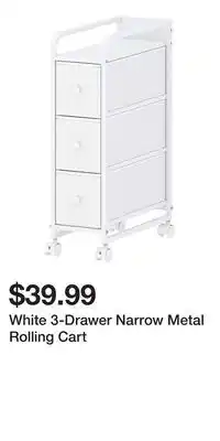 Big Lots White 3-Drawer Narrow Metal Rolling Cart offer