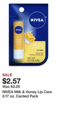 Big Lots NIVEA Milk & Honey Lip Care 0.17 oz. Carded Pack offer