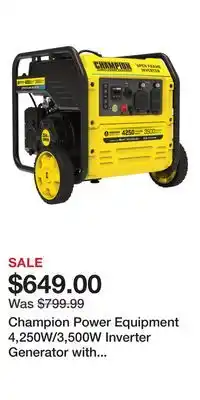 Cabela's Champion Power Equipment 4,250W/3,500W Inverter Generator with Remote Start and Wheel Kit offer