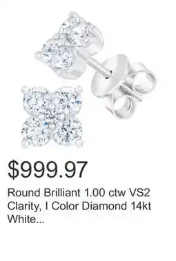 Costco Round Brilliant 1.00 ctw VS2 Clarity, I Color Diamond 14kt White Gold Flower Earrings offer