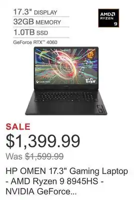 Costco HP OMEN 17.3 Gaming Laptop - AMD Ryzen 9 8945HS - NVIDIA GeForce RTX 4060 - 1080p 144Hz offer