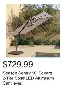 Costco Season Sentry 10' Square 2-Tier Solar LED Aluminum Cantilever Umbrella with Base offer