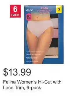 Costco Felina Women's Hi-Cut with Lace Trim, 6-pack offer