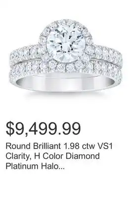 Costco Round Brilliant 1.98 ctw VS1 Clarity, H Color Diamond Platinum Halo Wedding Set offer