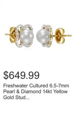 Costco Freshwater Cultured 6.5-7mm Pearl & Diamond 14kt Yellow Gold Stud Earrings offer