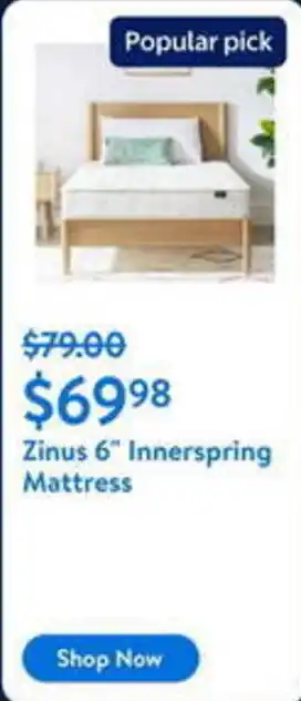 Walmart Zinus 6" Innerspring Mattress offer