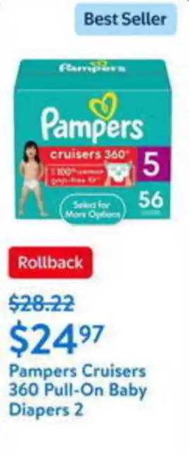 Walmart Pampers Cruisers 360 Pull-On Baby Diapers 2 offer