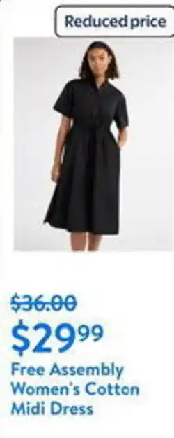 Walmart Free Assembly Women's Cotton Midi Dress offer