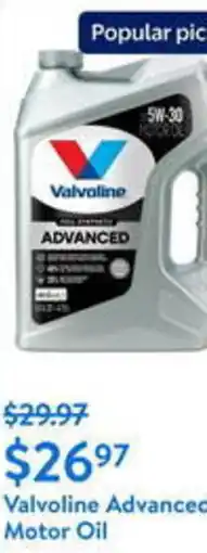 Walmart Valvoline Advanced Motor Oil offer