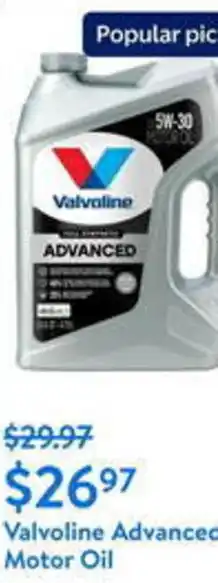 Walmart Valvoline Advanced Motor Oil offer