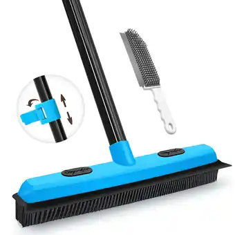 Walmart JEHONN Rubber Broom Carpet Rake Brush for Pet Hair with Squeegee (Blue) offer