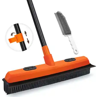 Walmart JEHONN Rubber Broom with Squeegee for Pet Hair Removery (Orange) offer