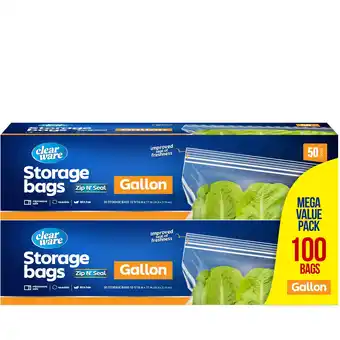 Walmart Clearware 1 Gallon Double Zipper Food Storage Bags, 100 Count, 2 Pack offer