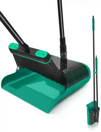 Walmart JEHONN Dustpan and Broom Set with 53.5 inches Long Handle Transparent Cover Green offer